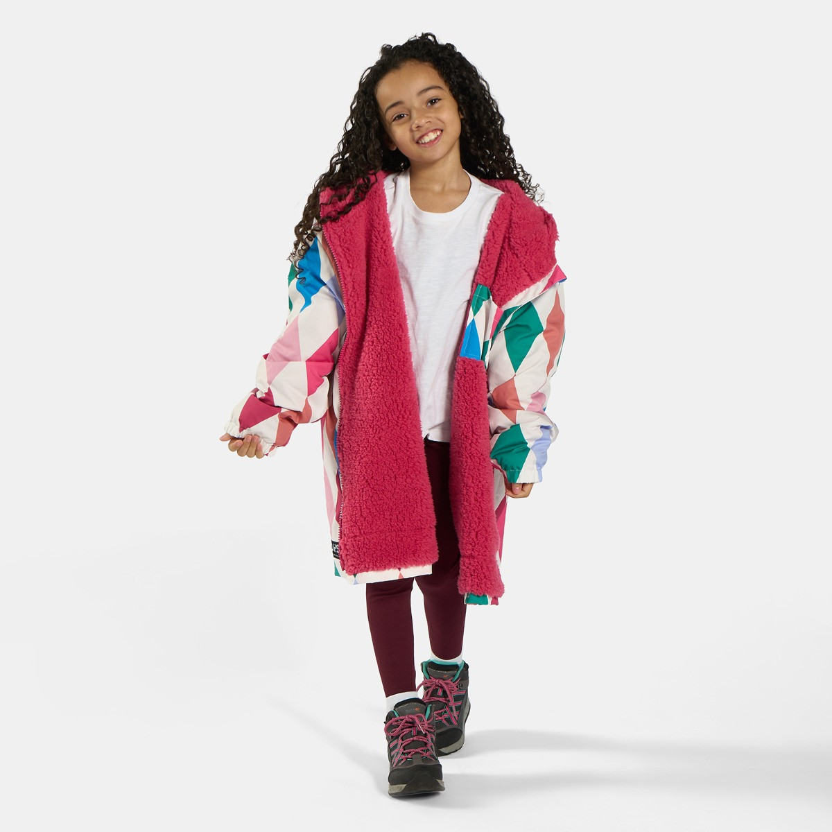 OHS Kids Water Resistant Harlequin Print Sherpa Drying Robe, Multi - large/Extra Large>