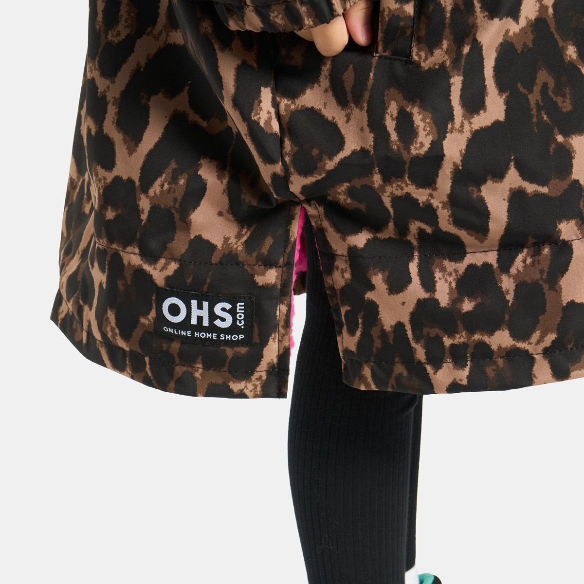 OHS Kids Water Resistant Leopard Print Sherpa Drying Robe - Natural/Pink>