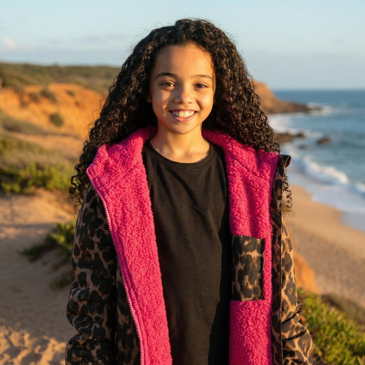 OHS Kids Water Resistant Leopard Print Sherpa Drying Robe - Natural/Pink>