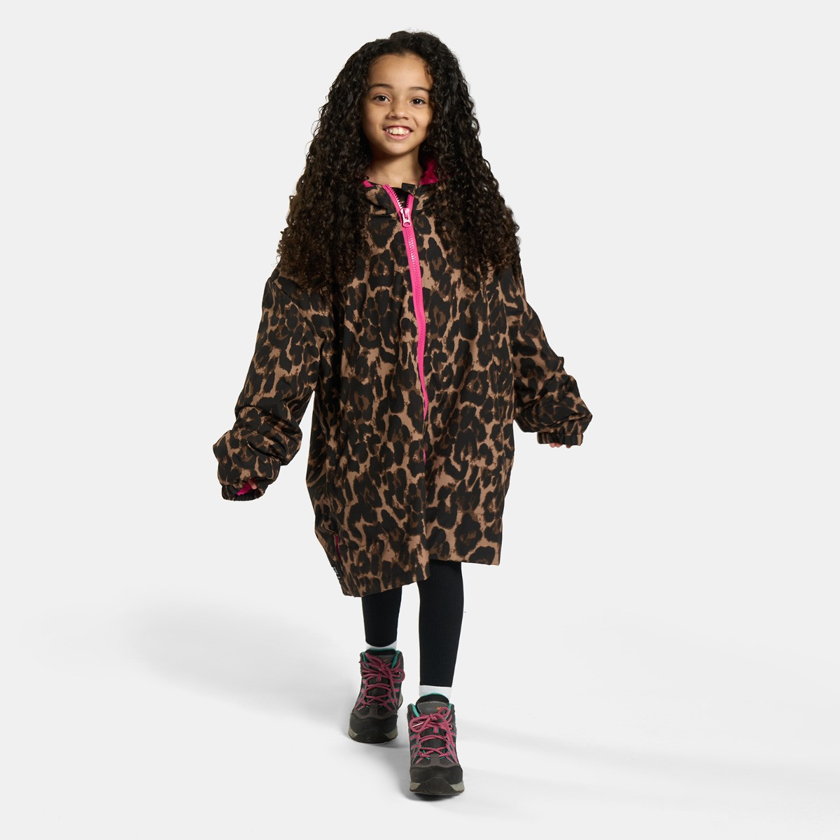 OHS Kids Water Resistant Leopard Print Sherpa Drying Robe - Natural/Pink>