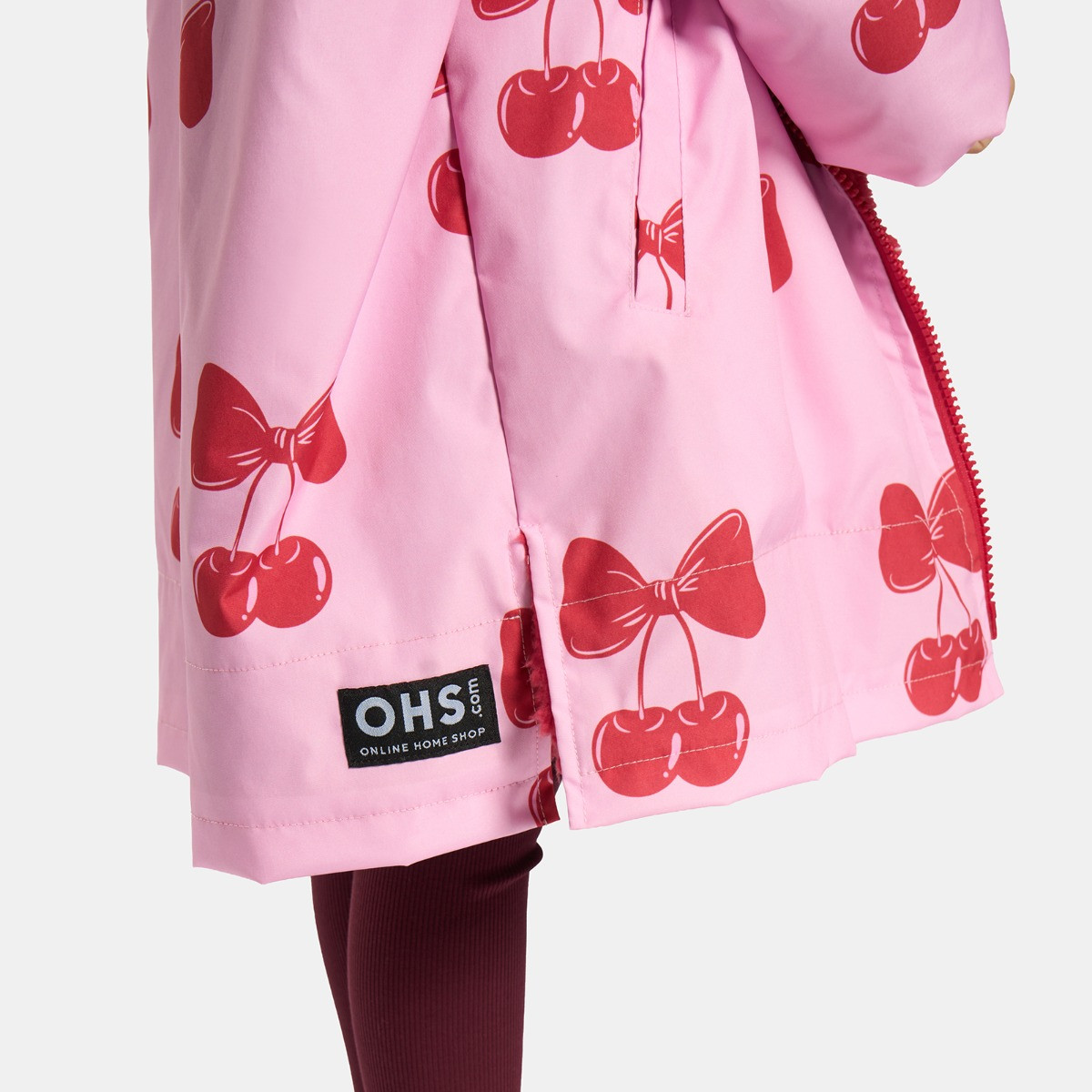 OHS Kids Water Resistant Cherry Bow Print Sherpa Drying Robe - Pink/Red>