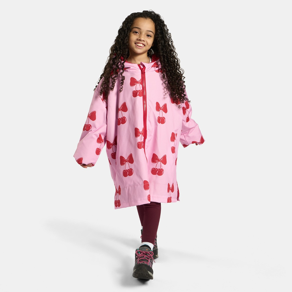 OHS Kids Water Resistant Cherry Bow Print Sherpa Drying Robe, Pink/Red - Large/Extra Large>