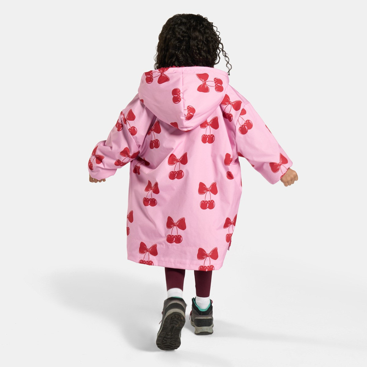OHS Kids Water Resistant Cherry Bow Print Sherpa Drying Robe - Pink/Red>
