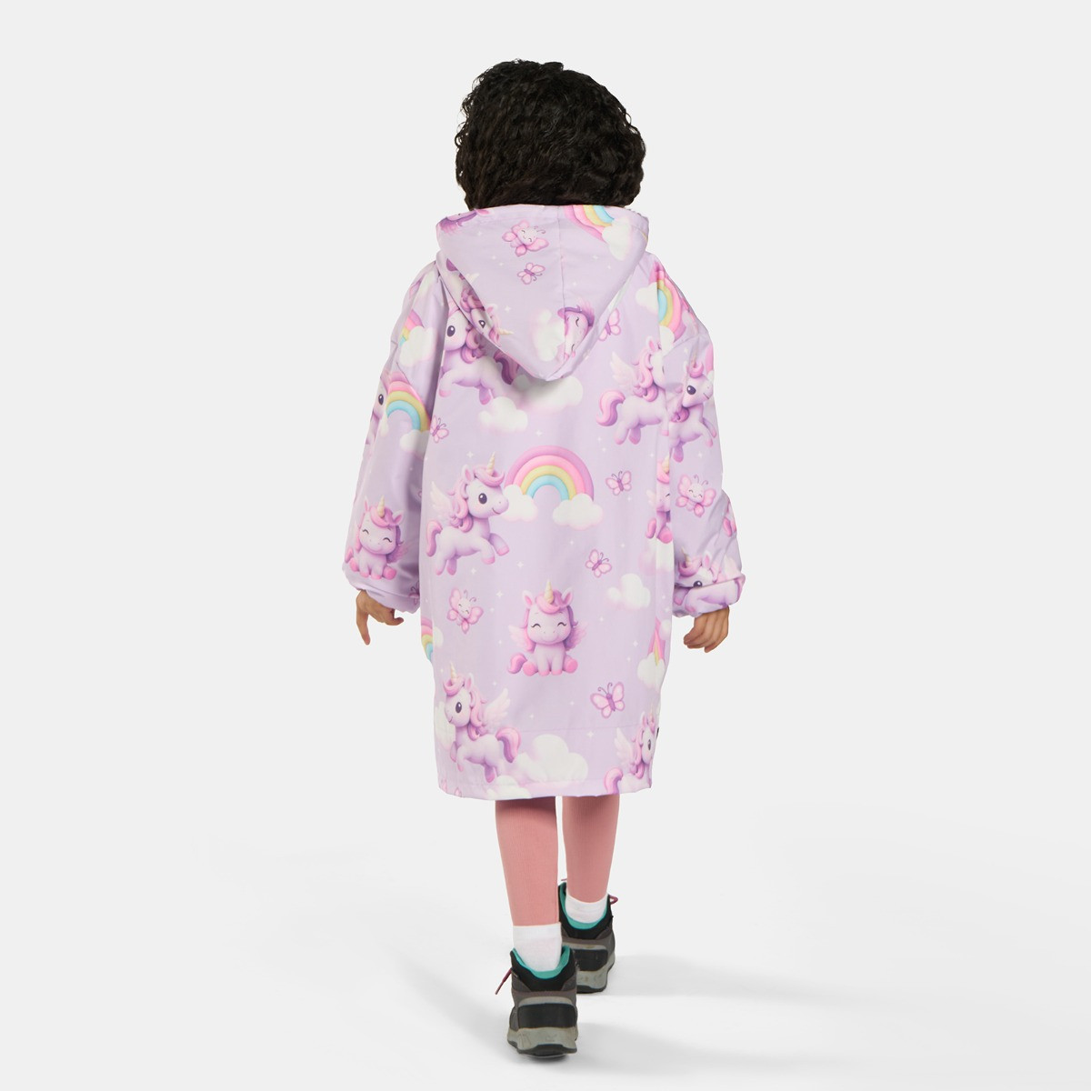 OHS Kids Water Resistant Unicorn Print Sherpa Drying Robe, Lilac - Large/Extra Large>