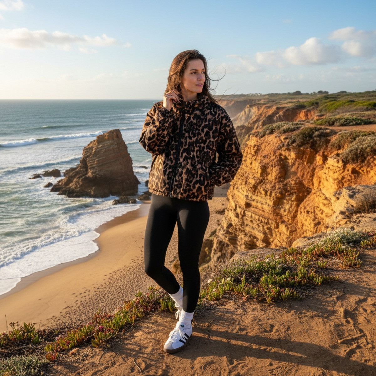 OHS Adults Water Resistant Leopard Print Sherpa Cropped Drying Robe - Natural>