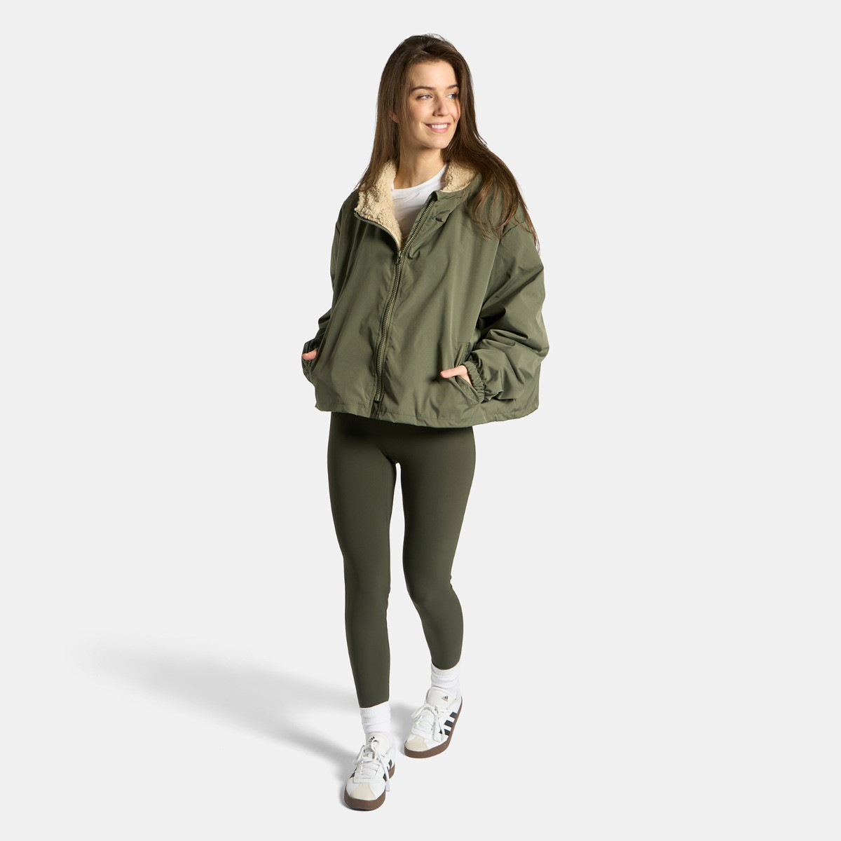 OHS Adults Water Resistant Sherpa Cropped Drying Robe, Khaki/Beige - Large/Extra Large>