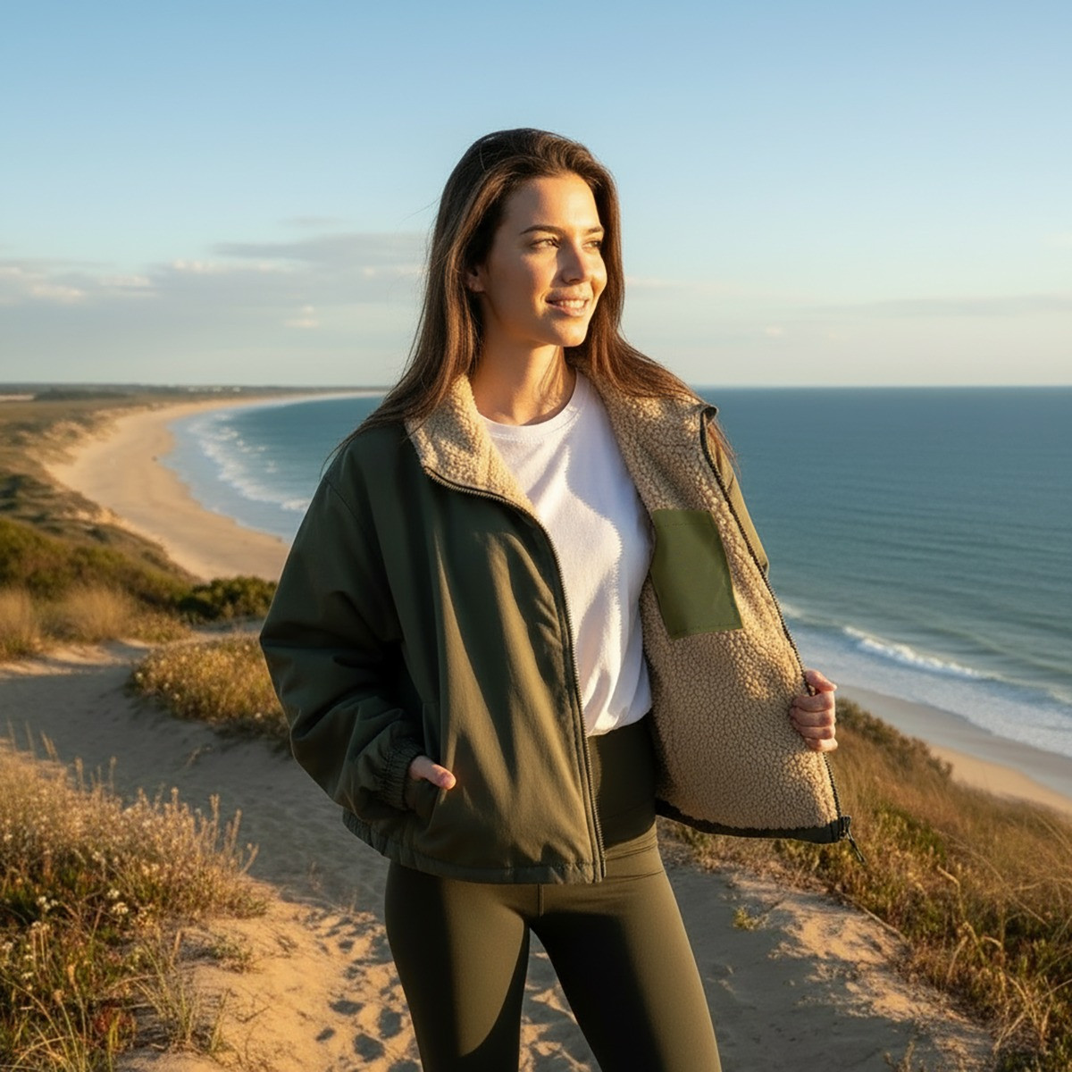 OHS Adults Water Resistant Sherpa Cropped Drying Robe - Khaki/Beige>