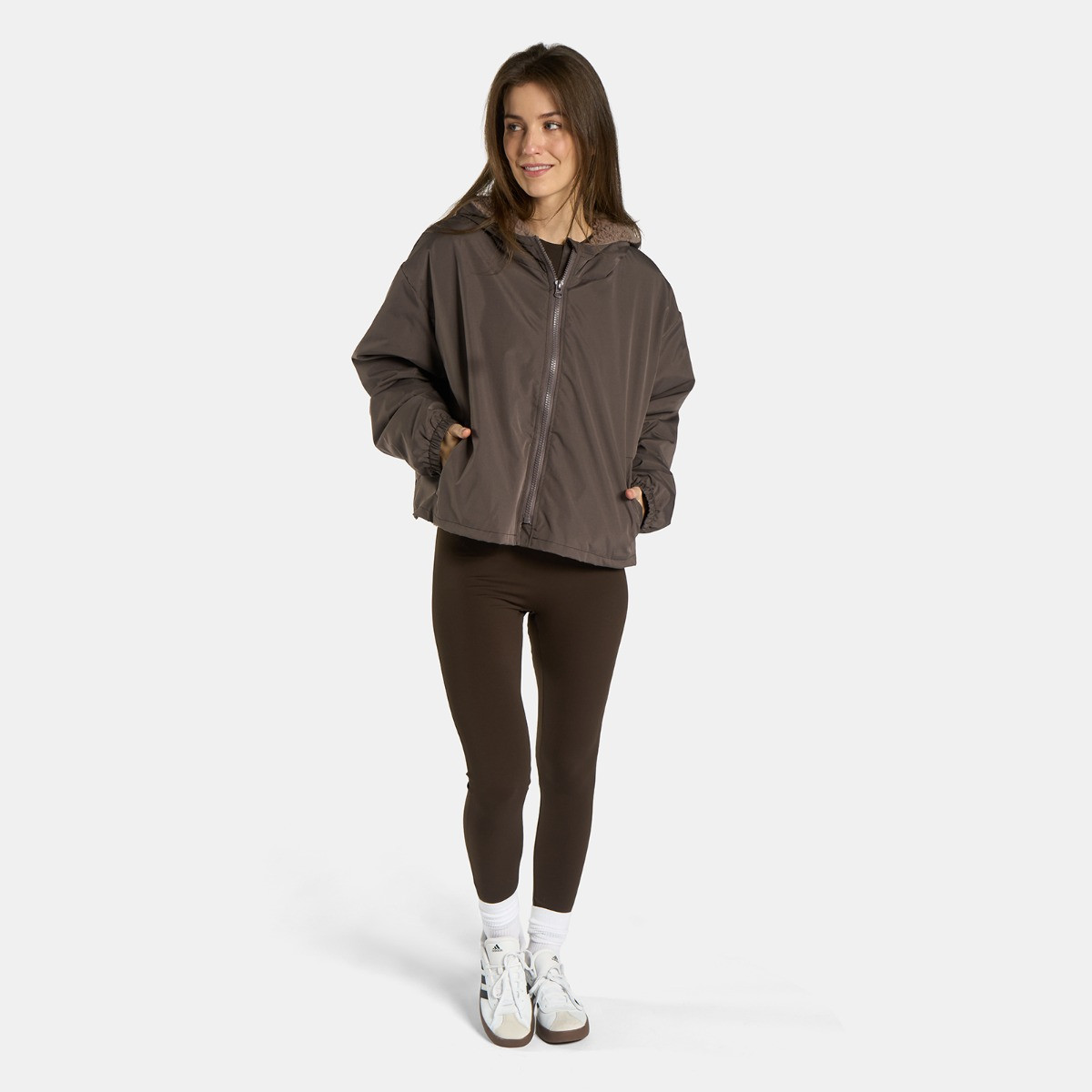 OHS Adults Water Resistant Sherpa Cropped Drying Robe - Brown>