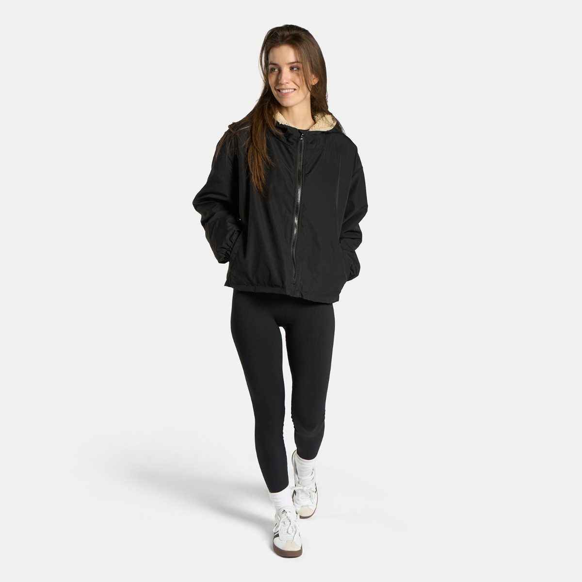 OHS Adults Water Resistant Sherpa Cropped Drying Robe - Black/Beige>