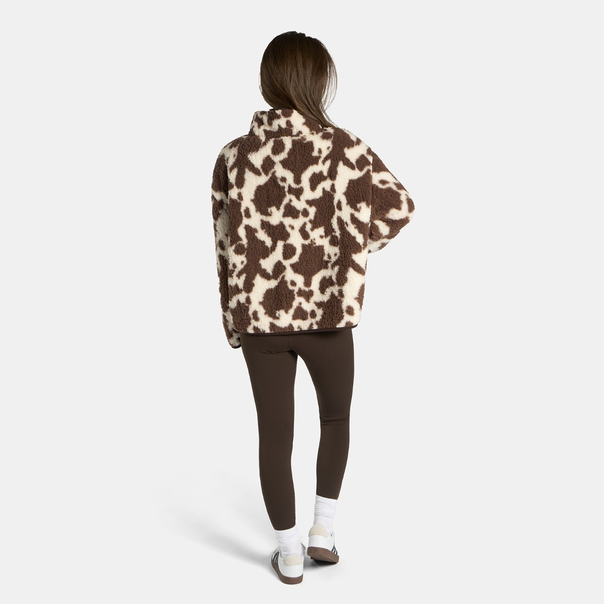 OHS Teddy Cow Print Half Zip Fleece - Natural>