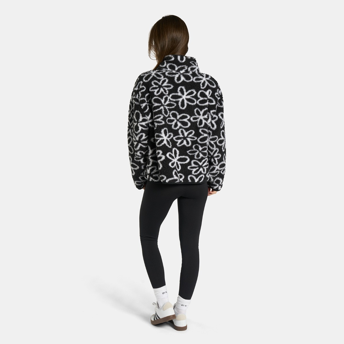 OHS Teddy Flower Print Half Zip Fleece, Monochrome - Large/Extra Large>