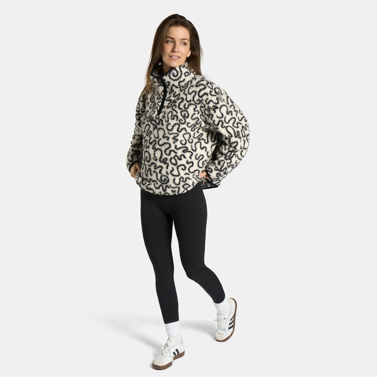 OHS Teddy Squiggle Print Half Zip Fleece - Monochrome>