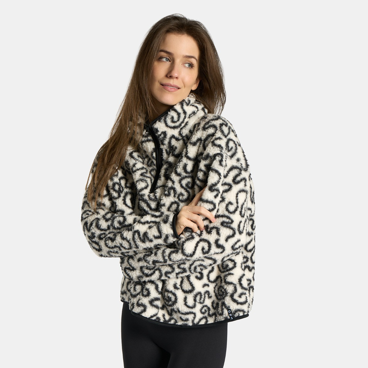 OHS Teddy Squiggle Print Half Zip Fleece, Monochrome - Small/Medium>