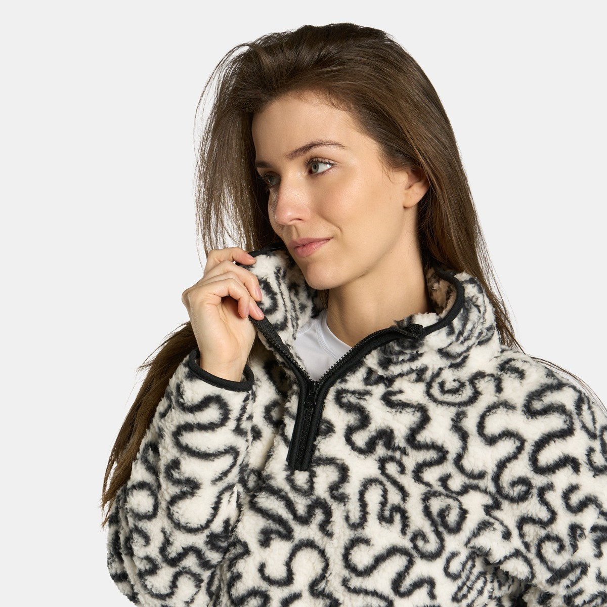OHS Teddy Squiggle Print Half Zip Fleece - Monochrome>