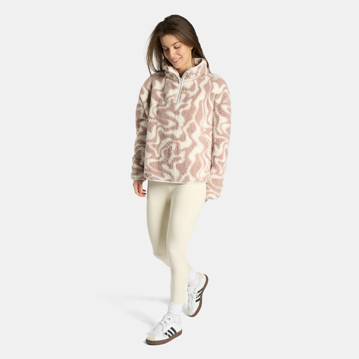 OHS Teddy Swirl Print Half Zip Fleece - Beige>