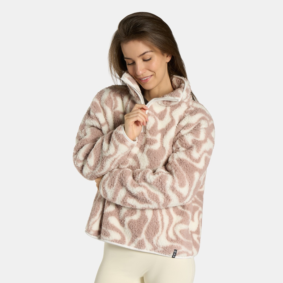 OHS Teddy Swirl Print Half Zip Fleece, Beige - Small/Medium>