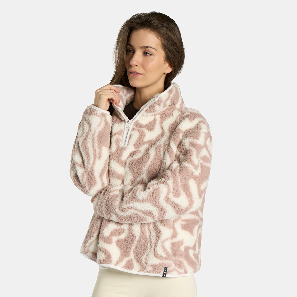 OHS Teddy Swirl Print Half Zip Fleece - Beige>