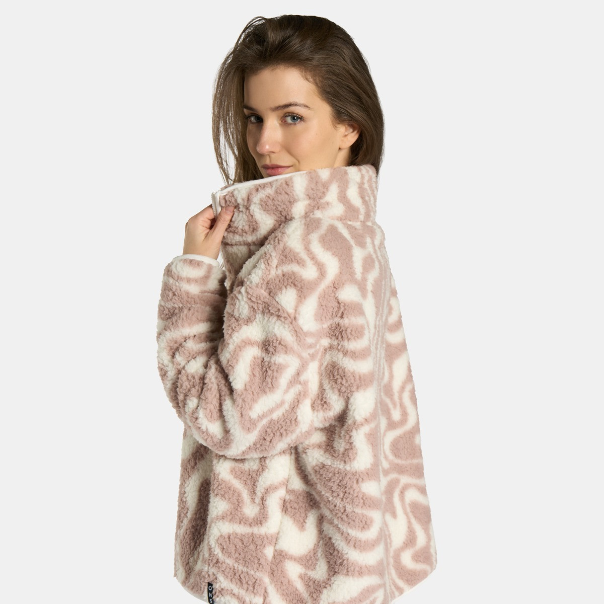 OHS Teddy Swirl Print Half Zip Fleece, Beige - Small/Medium>