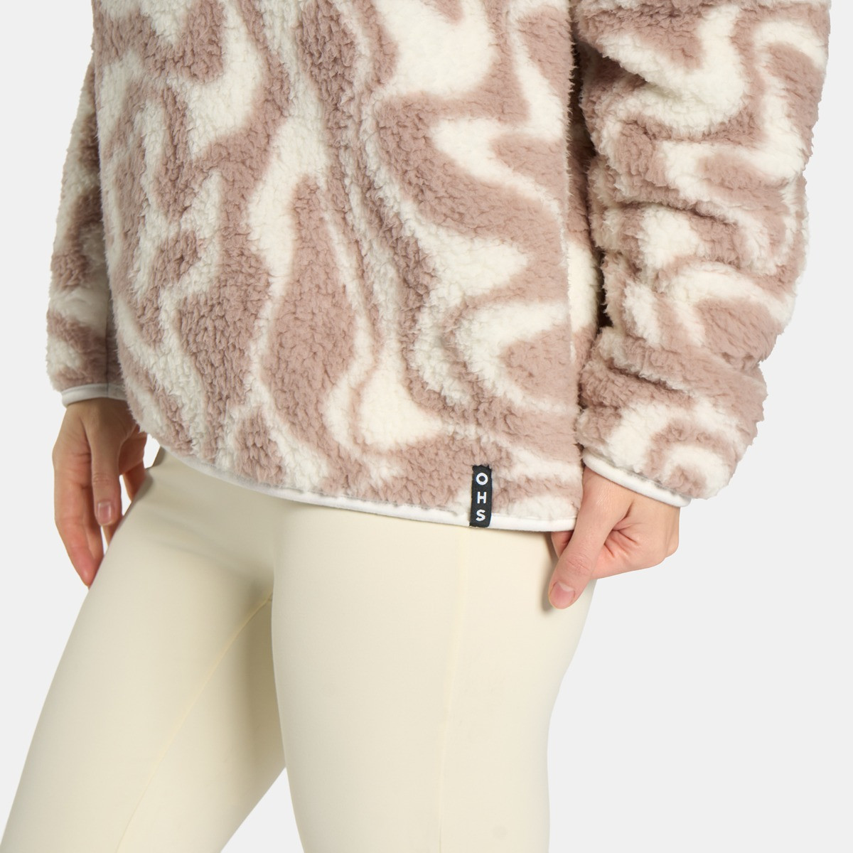 OHS Teddy Swirl Print Half Zip Fleece - Beige>