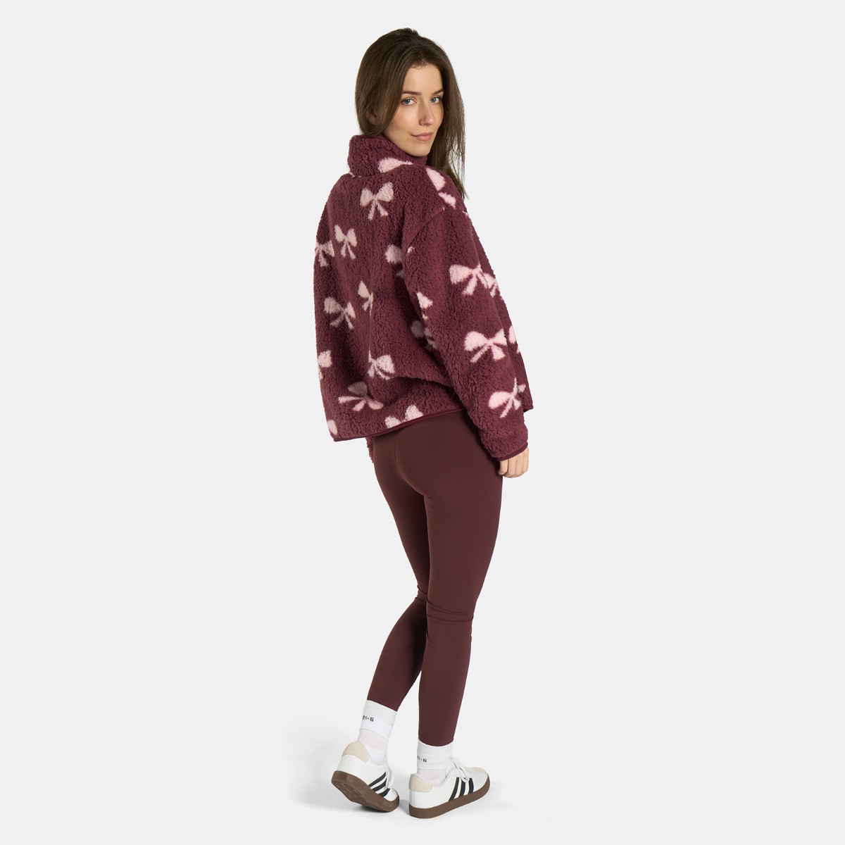 OHS Teddy Bow Print Half Zip Fleece - Burgundy>