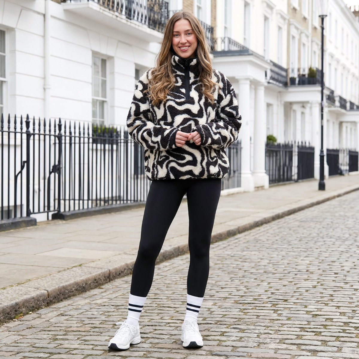 OHS Teddy Swirl Print Half Zip Fleece, Monochrome - Large/Extra Large>