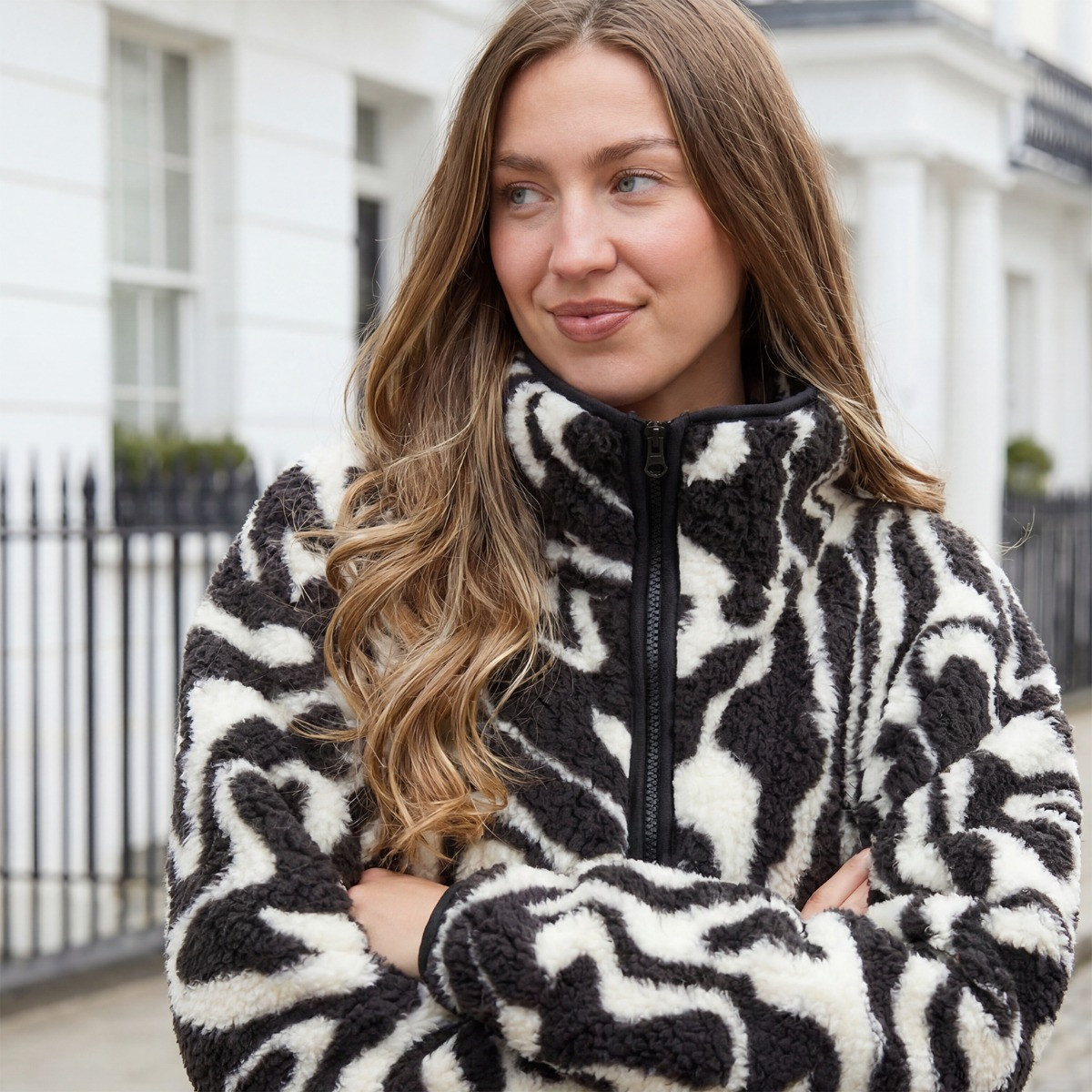 OHS Teddy Swirl Print Half Zip Fleece - Monochrome>