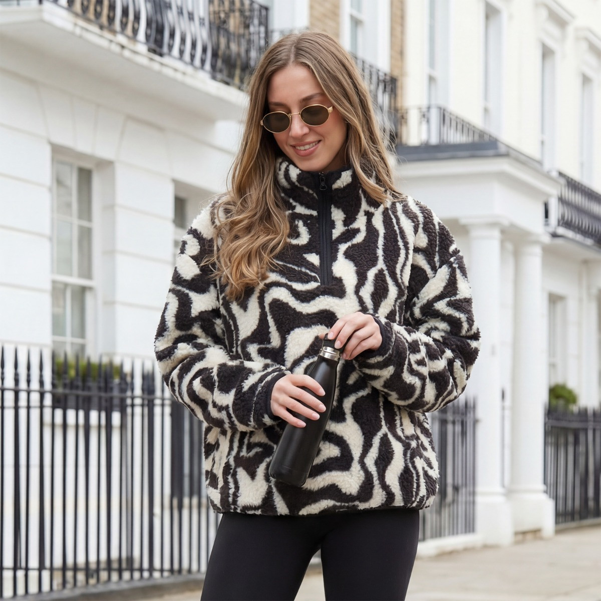 OHS Teddy Swirl Print Half Zip Fleece - Monochrome>