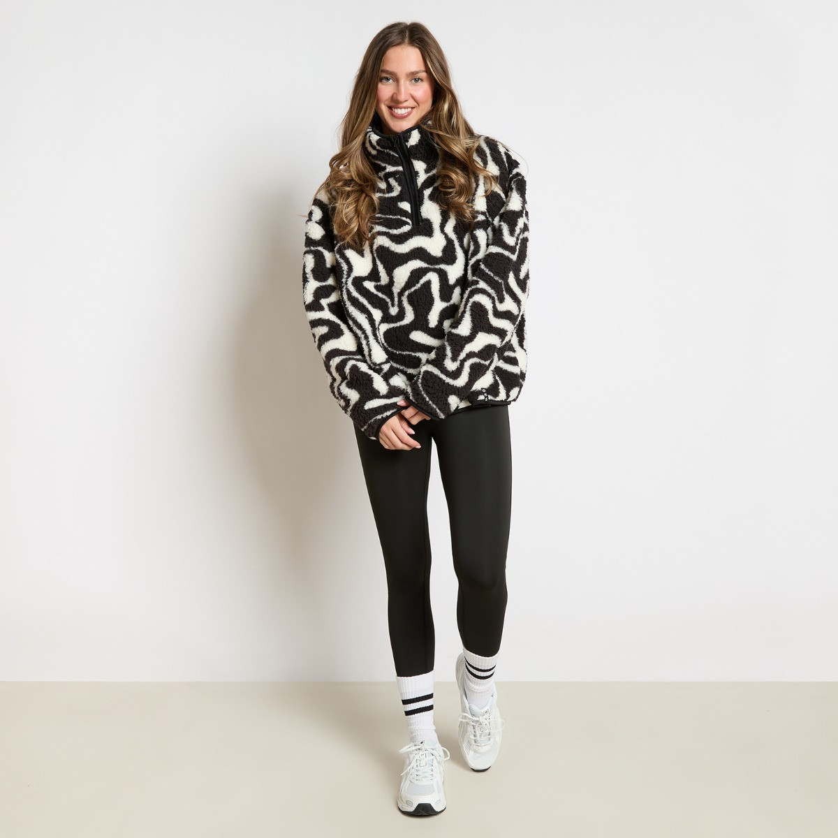 OHS Teddy Swirl Print Half Zip Fleece - Monochrome>