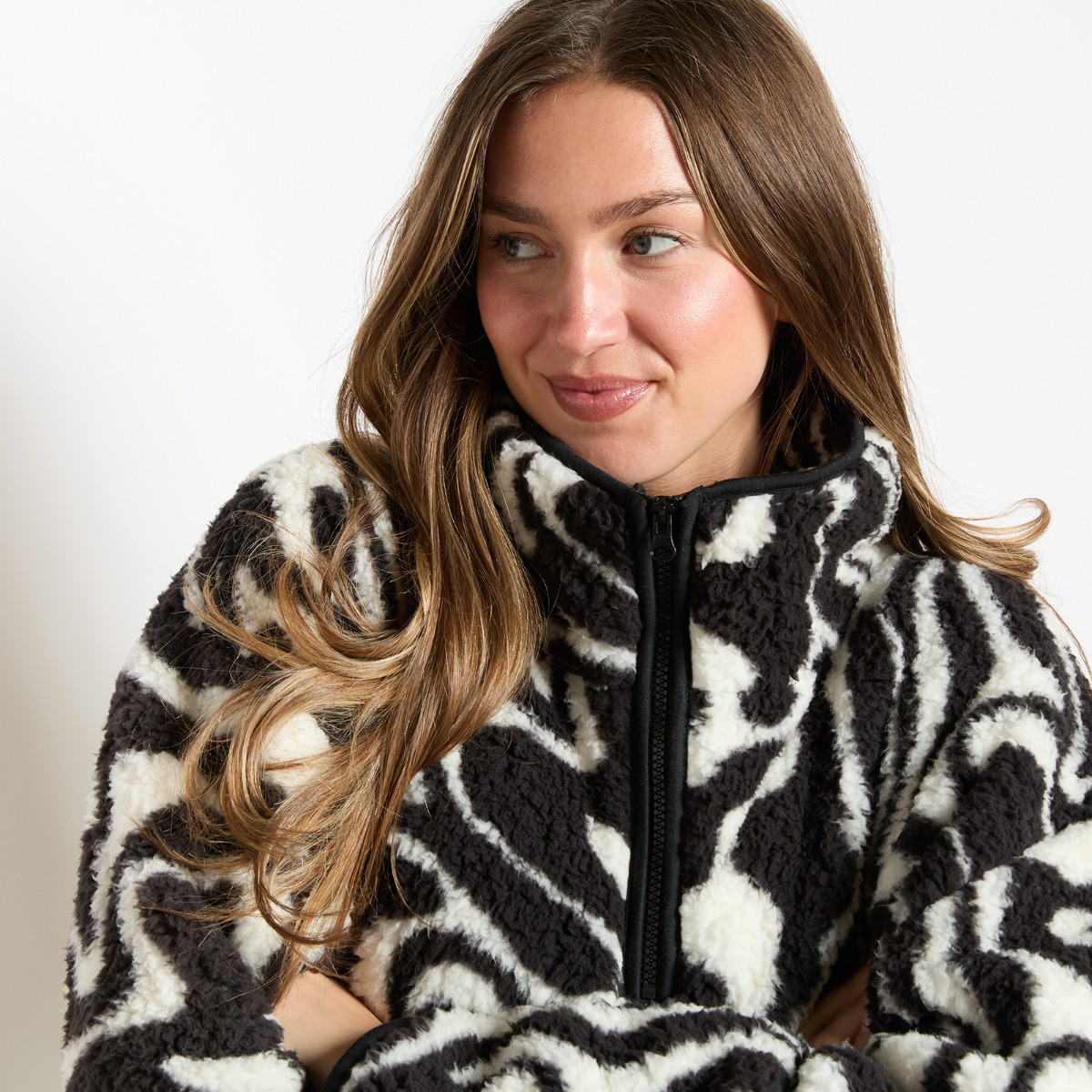 OHS Teddy Swirl Print Half Zip Fleece - Monochrome>