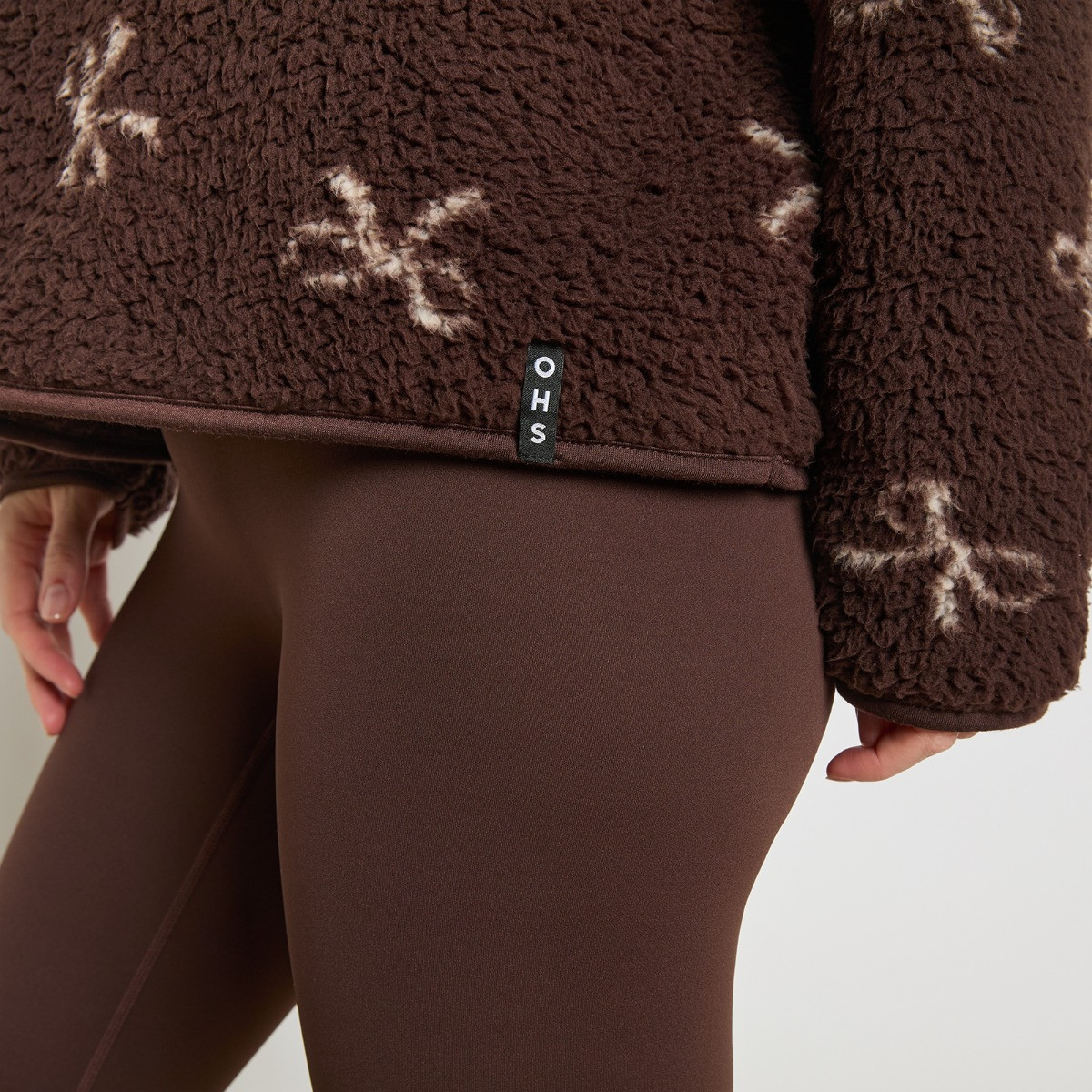 OHS Teddy Bow Print Half Zip Fleece, Chocolate - Small/Medium>