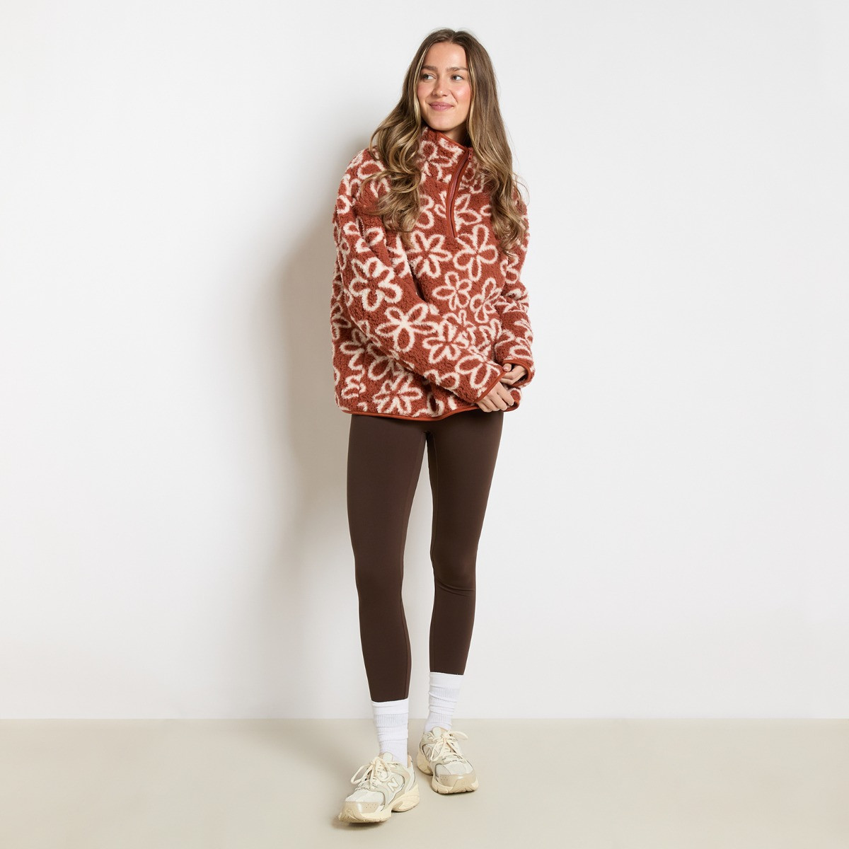 OHS Teddy Flower Print Half Zip Fleece, Rust - Large/Extra Large