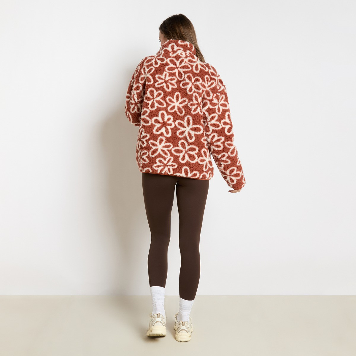 OHS Teddy Flower Print Half Zip Fleece, Rust - Large/Extra Large>