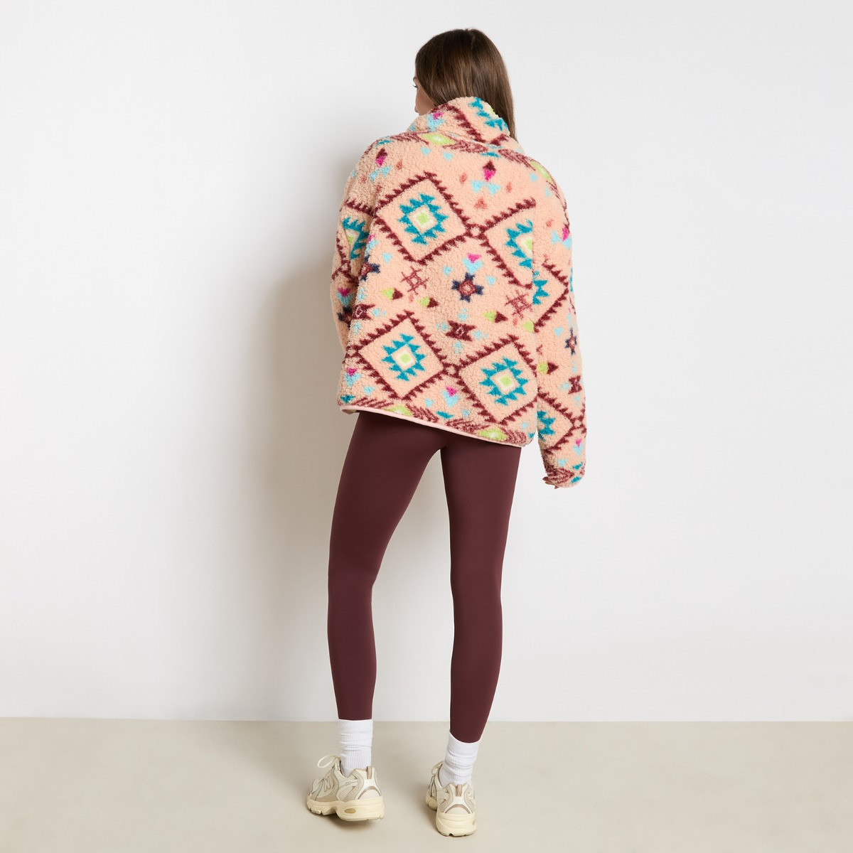 OHS Teddy Aztec Print Half Zip Fleece - Beige>