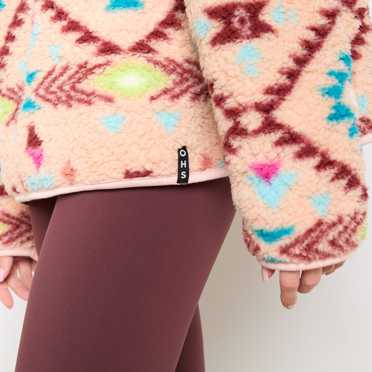 OHS Teddy Aztec Print Half Zip Fleece, Beige - Small/Medium>