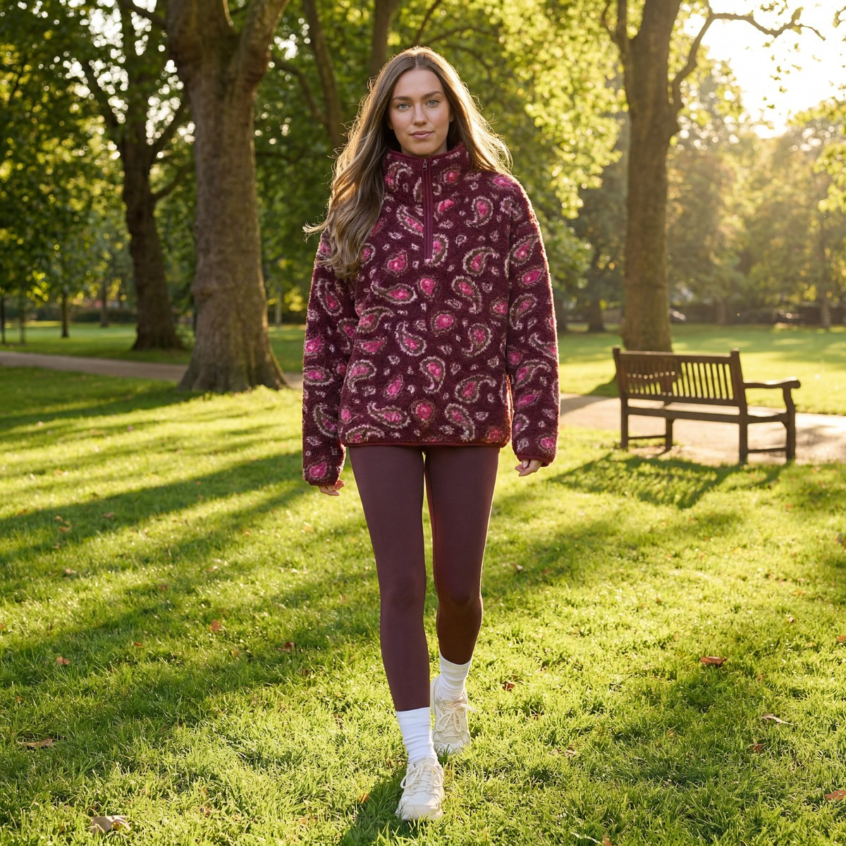 OHS Teddy Paisley Print Half Zip Fleece, Burgundy - Small/Medium
