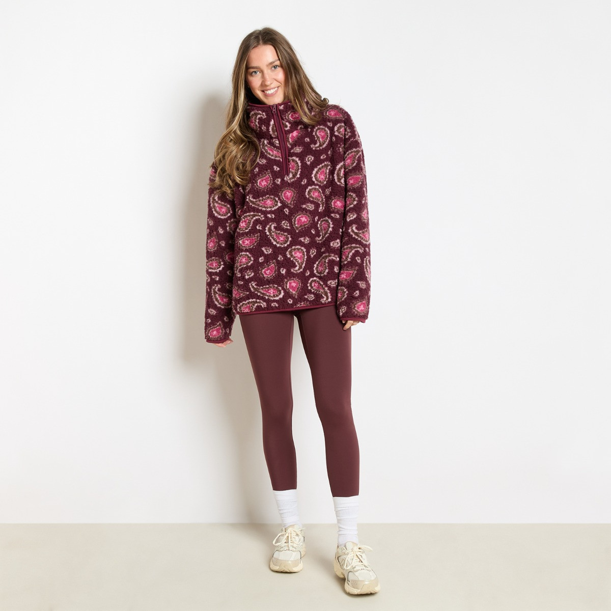 OHS Teddy Paisley Print Half Zip Fleece, Burgundy - Small/Medium