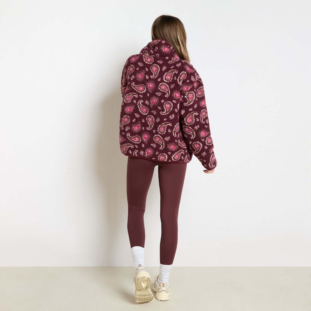 OHS Teddy Paisley Print Half Zip Fleece, Burgundy - Small/Medium