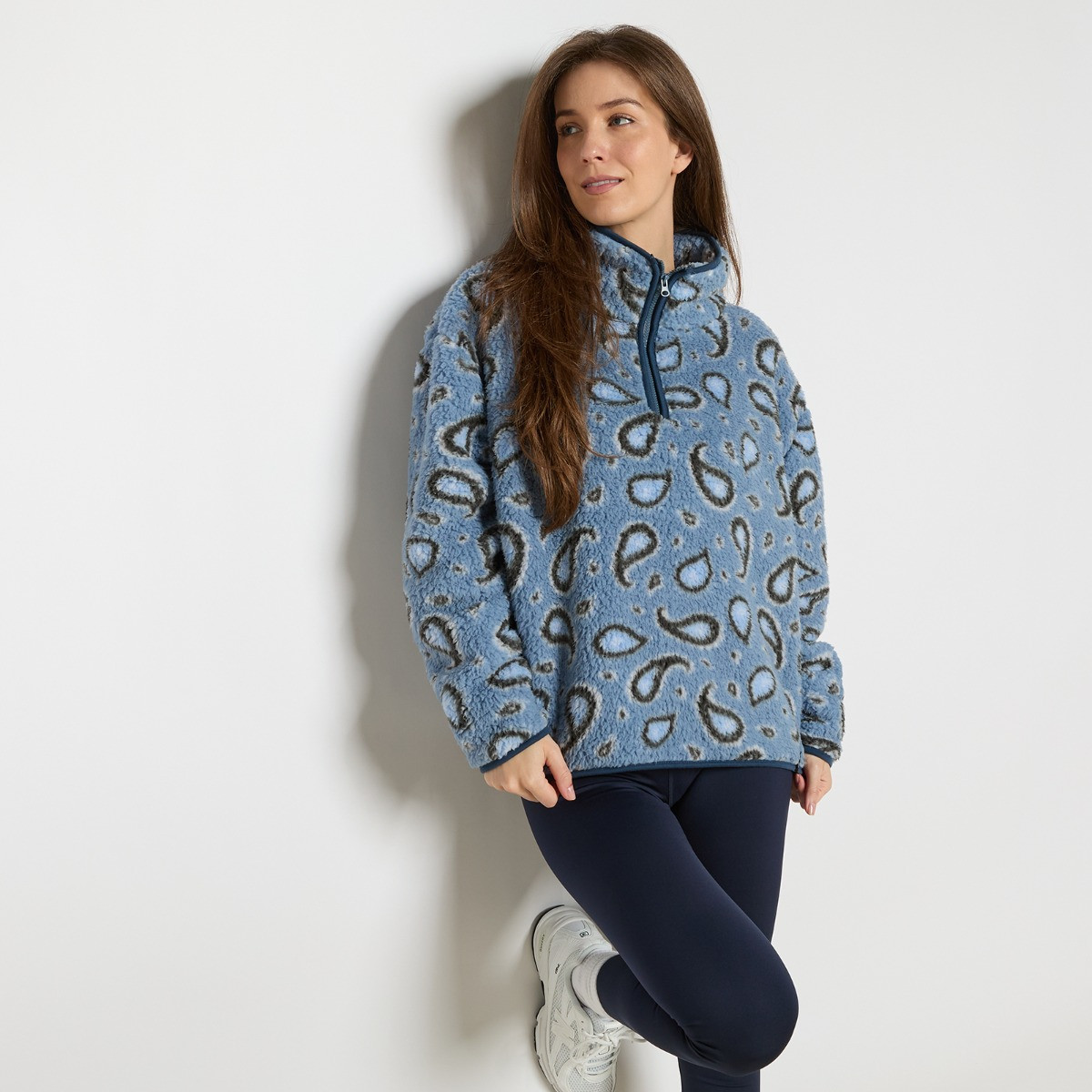 OHS Teddy Paisley Print Half Zip Fleece - Blue>