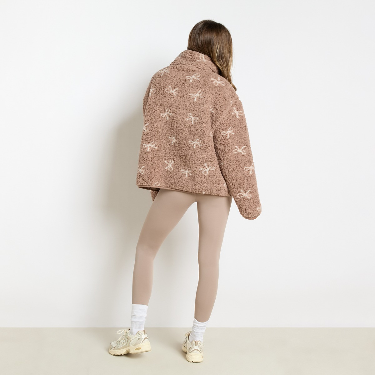 OHS Teddy Bow Print Half Zip Fleece - Brown>