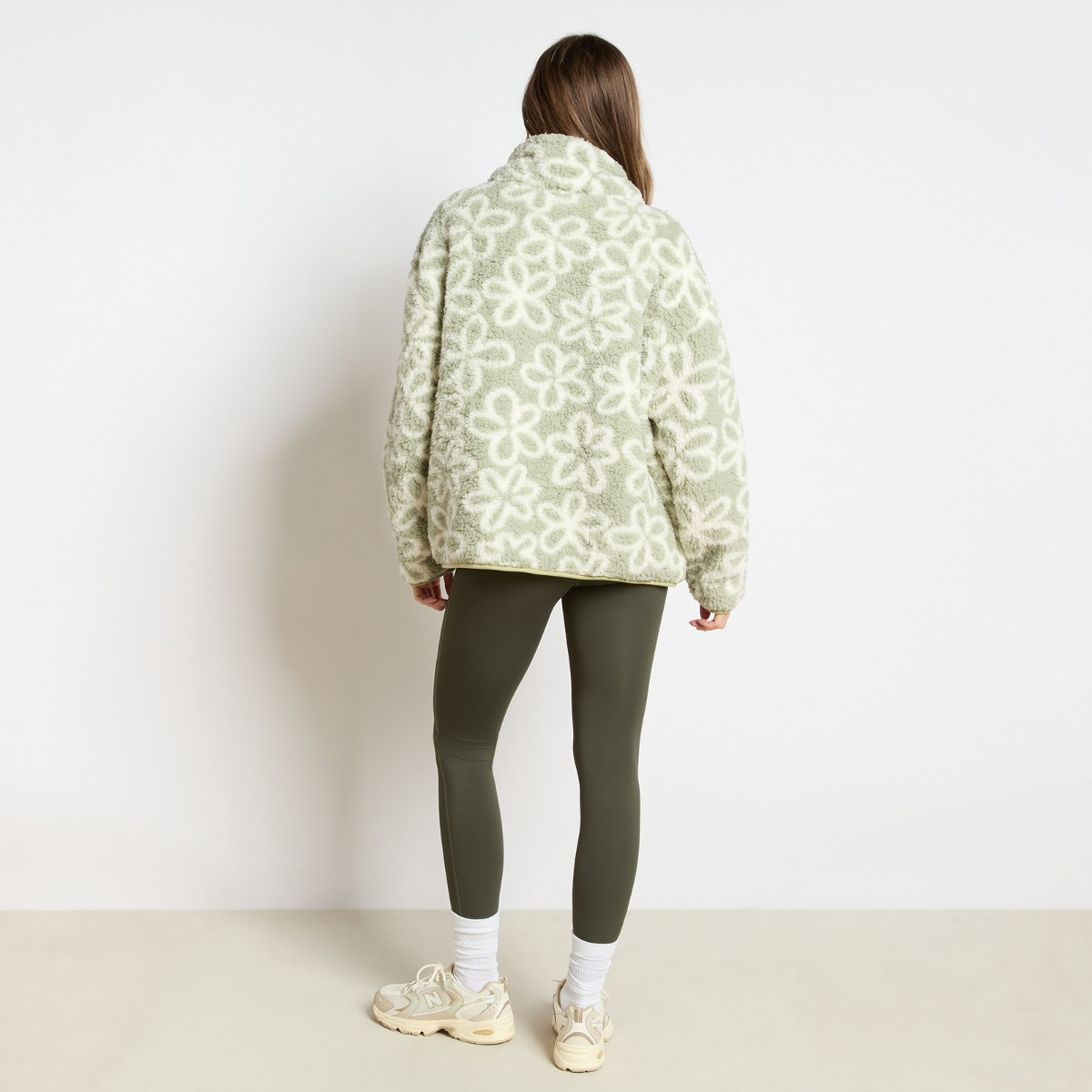 OHS Teddy Flower Print Half Zip Fleece - Sage>