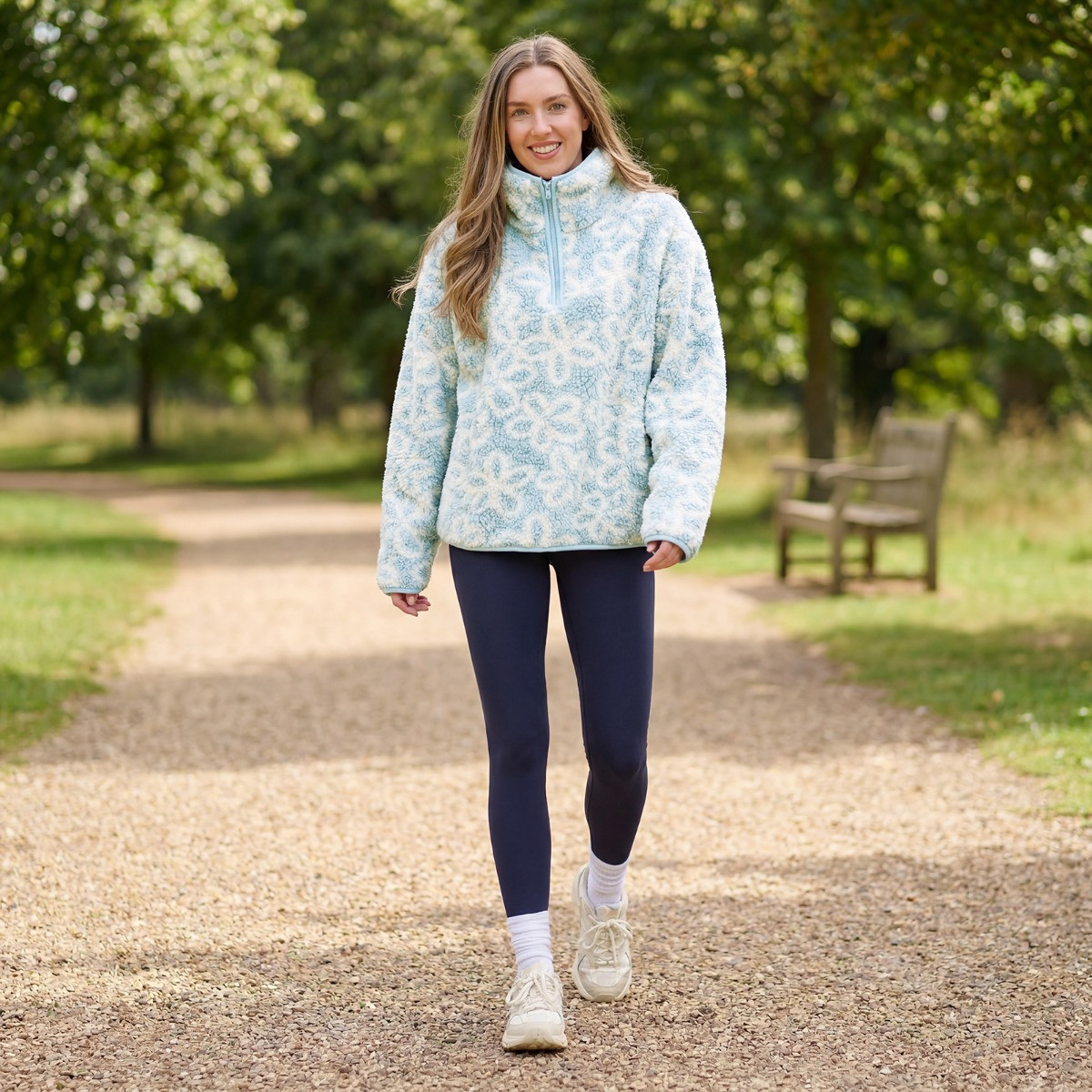 OHS Teddy Flower Print Half Zip Fleece - Blue>