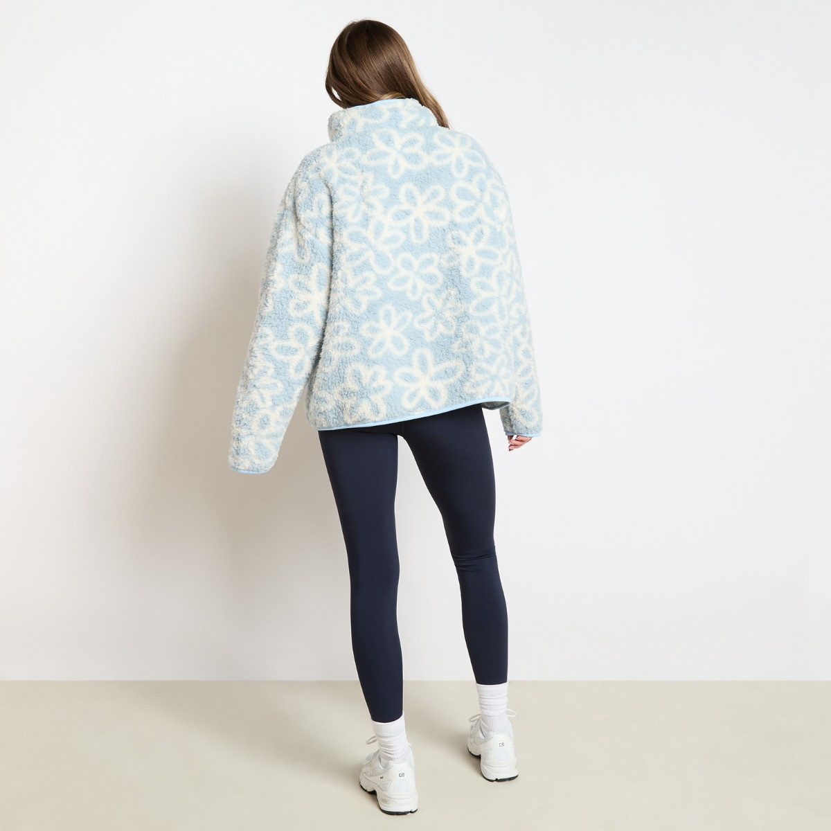 OHS Teddy Flower Print Half Zip Fleece - Blue>