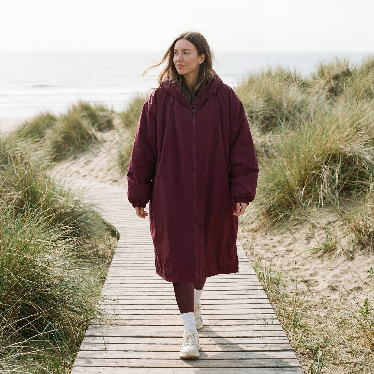 OHS Adults Water Resistant Sherpa Drying Robe - Burgundy>