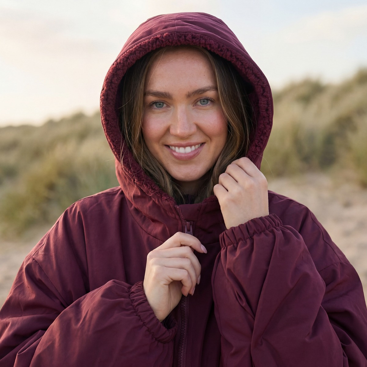 OHS Adults Water Resistant Sherpa Drying Robe - Burgundy>