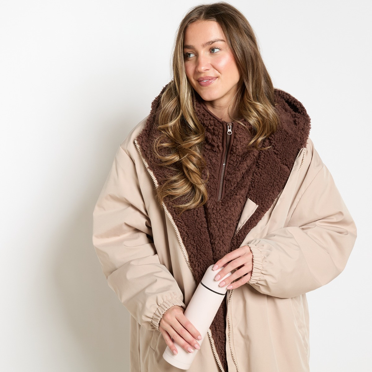 OHS Adults Water Resistant Sherpa Drying Robe - Beige>