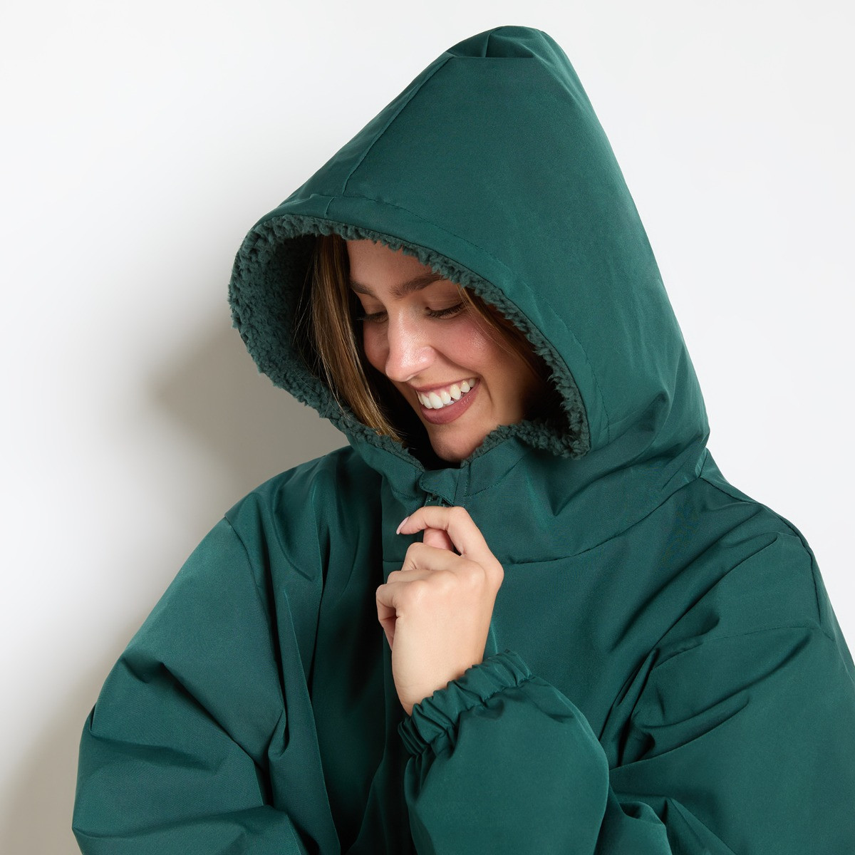 OHS Adults Water Resistant Sherpa Drying Robe - Forest Green>