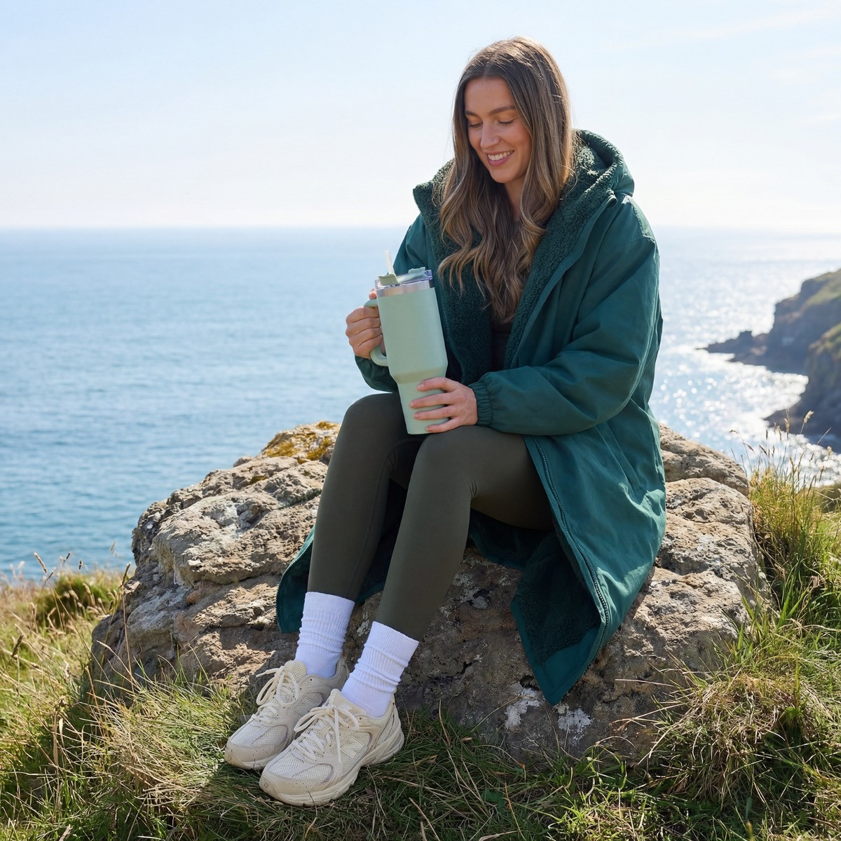 OHS Adults Water Resistant Sherpa Drying Robe - Forest Green>