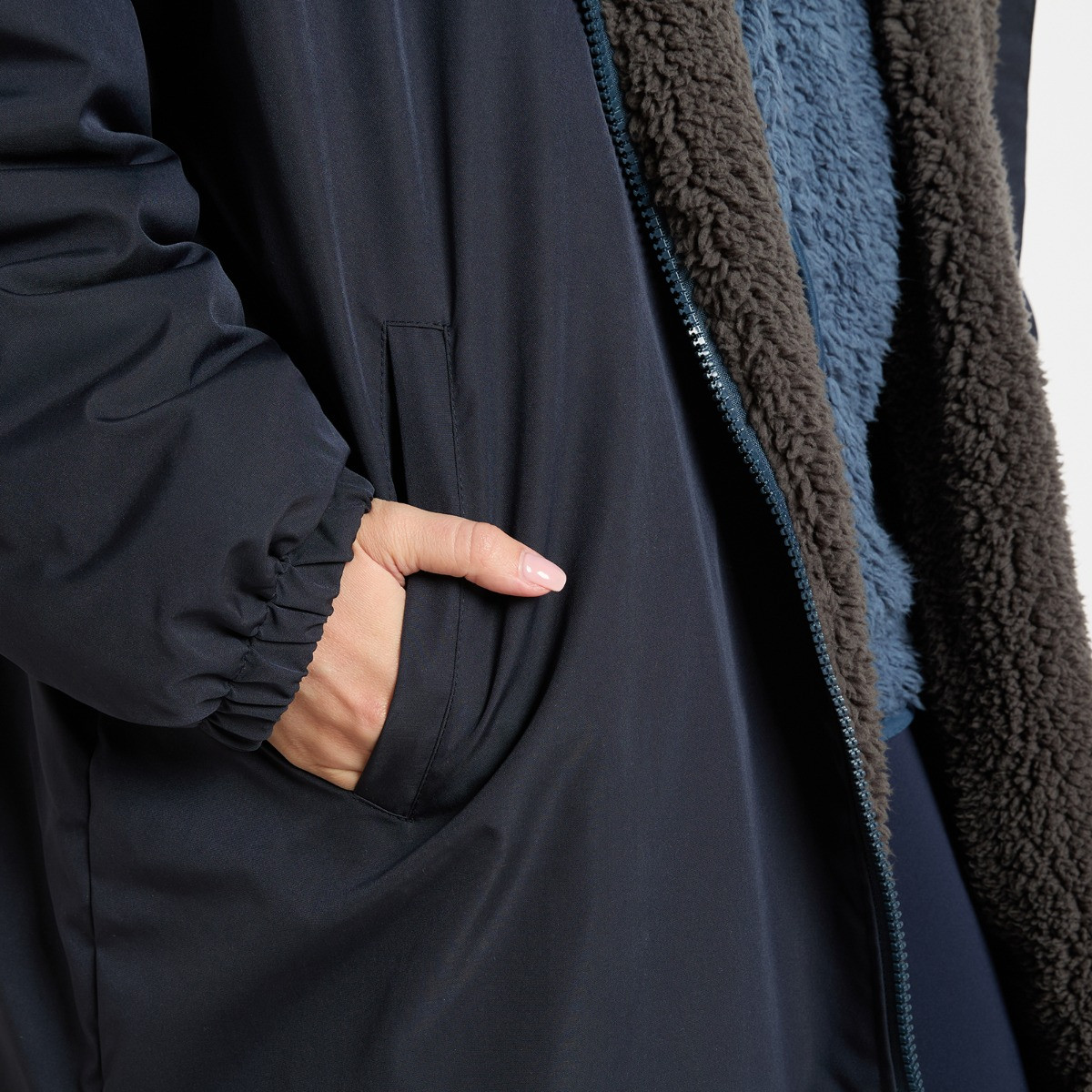 OHS Adults Water Resistant Sherpa Drying Robe - Navy Blue>