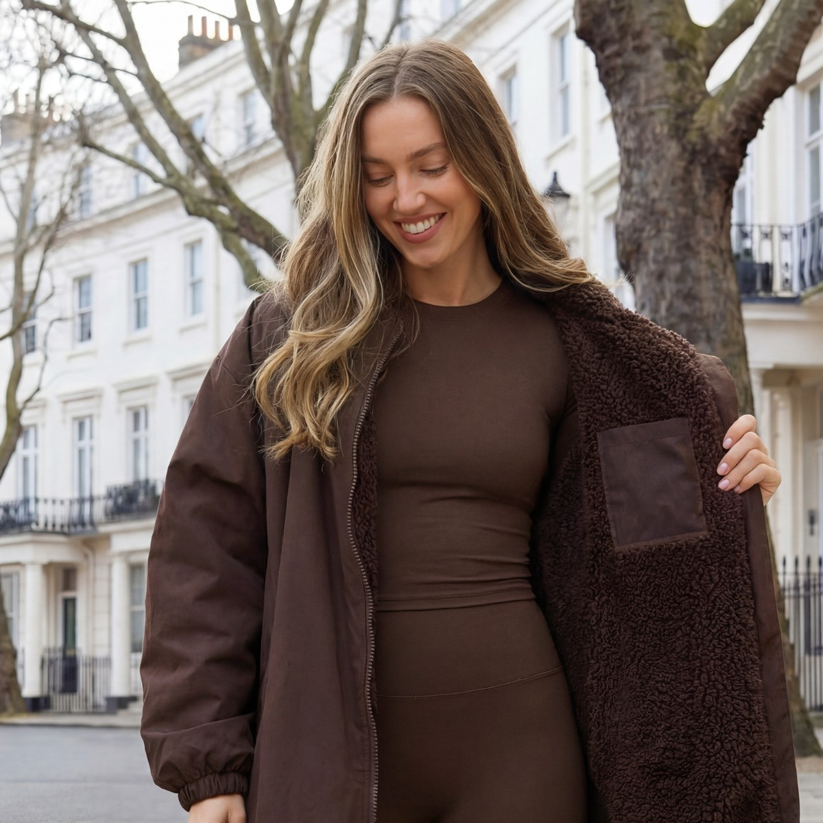 OHS Adults Water Resistant Sherpa Drying Robe - Dark Brown>