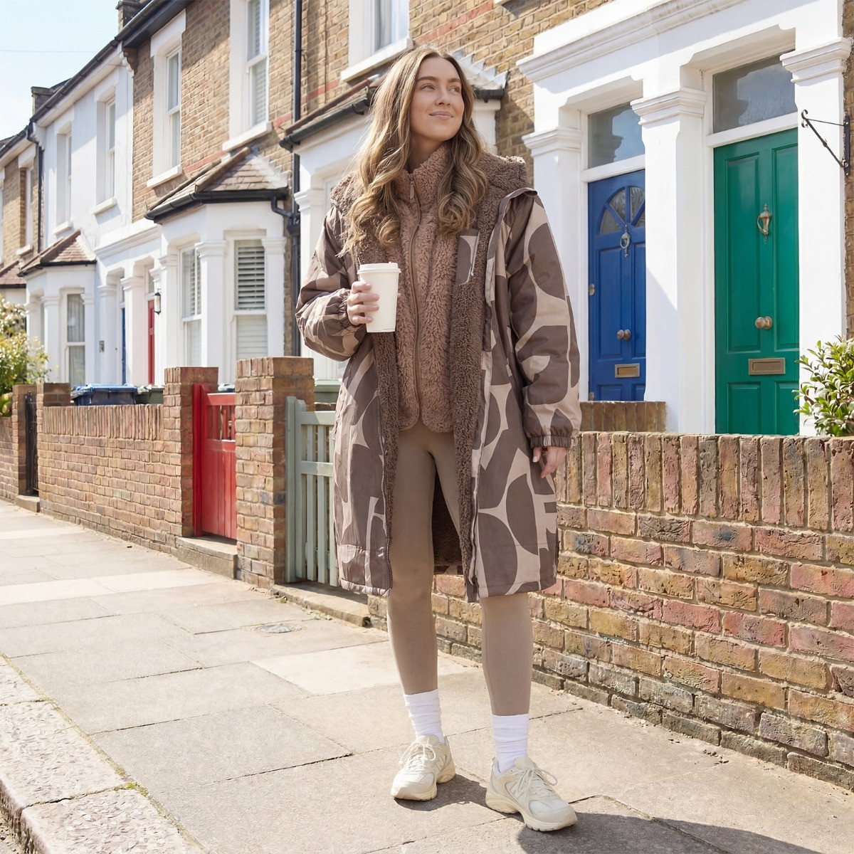 OHS Adults Water Resistant Geometric Print Sherpa Drying Robe - Brown>